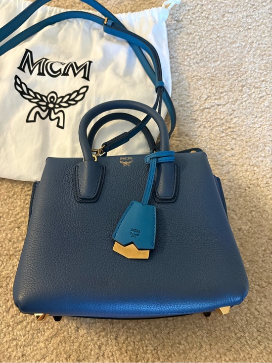 MCM Handbags - MCM Navy and Teal Leather Top-Handle Mini Milla Crossbody bag